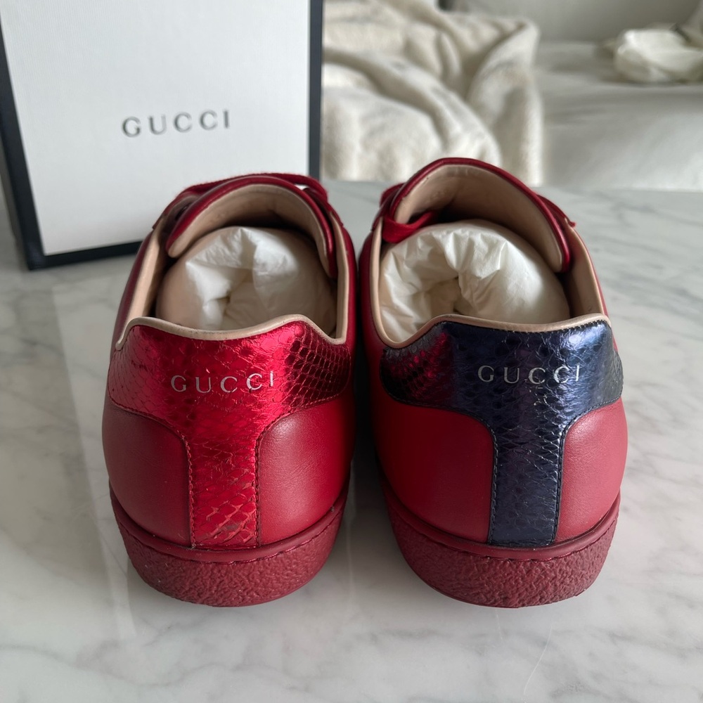 Gucci Ace Sneakers with Navy Stripe - Picture 2 of 11